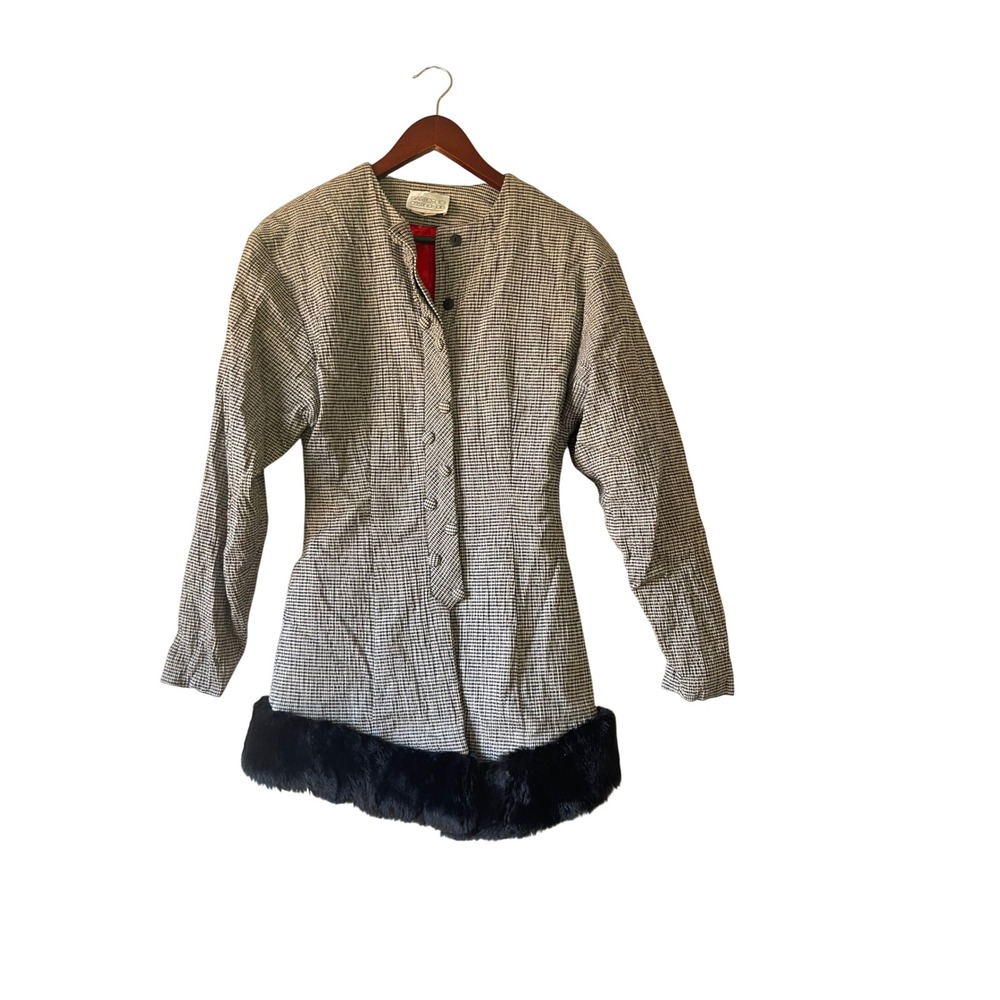 Vintage Micro Check Jacket Faux Fur Trim Glam Luxury Bougie 6
